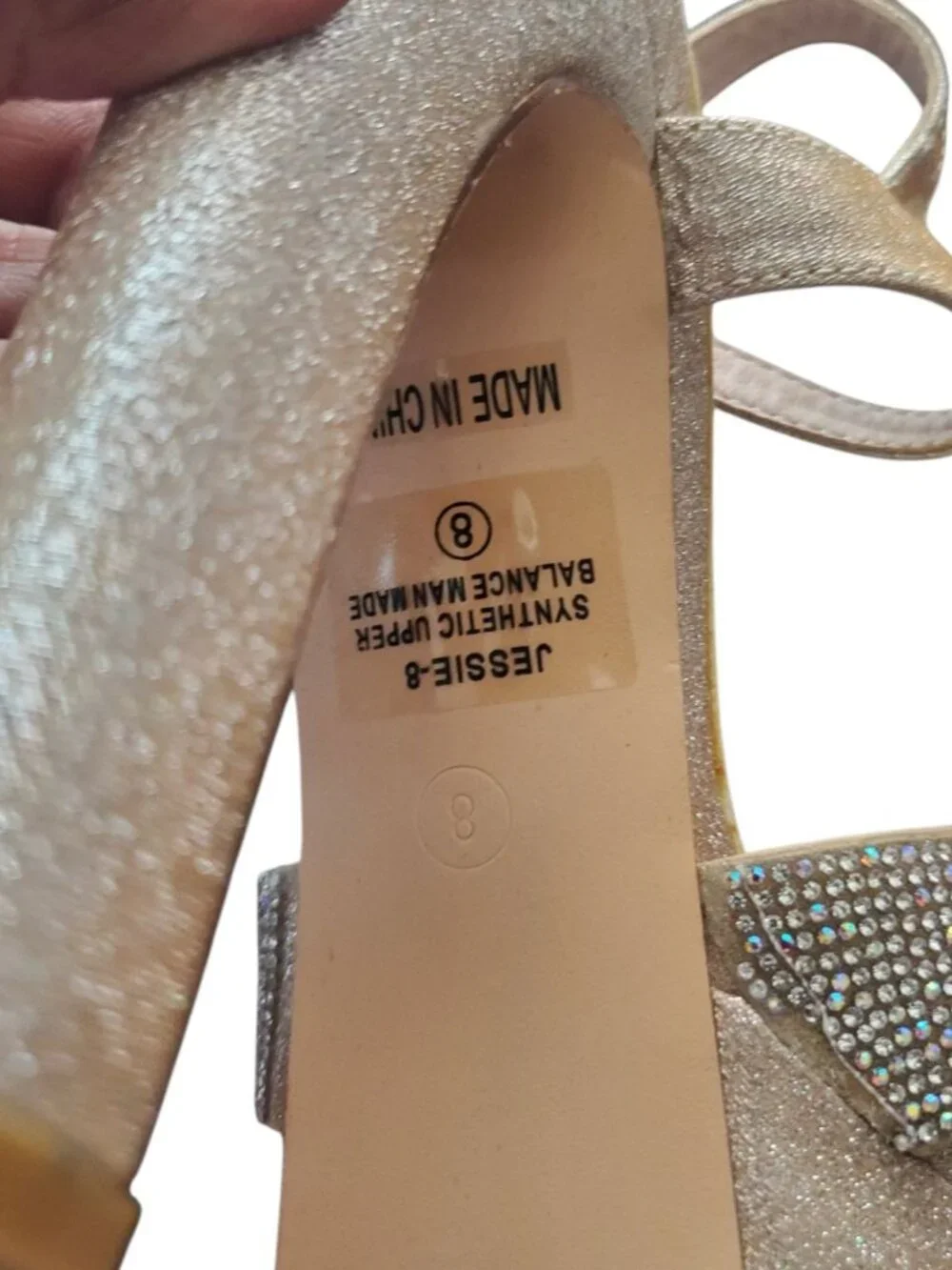 De Blossom Womens Rhinestone Gold Glitter Platform Heels Champagne Size 8